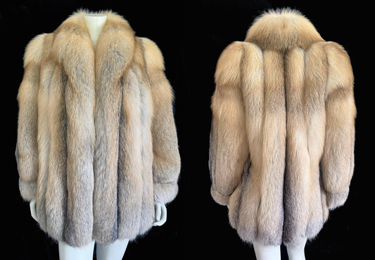 SAGA Golden Island FOX Fur Coat, Real Vintage Mob Wife Style Jacket, Winter Wedding Stroller, 1980s Apres Ski Glam, Crystal Bridal