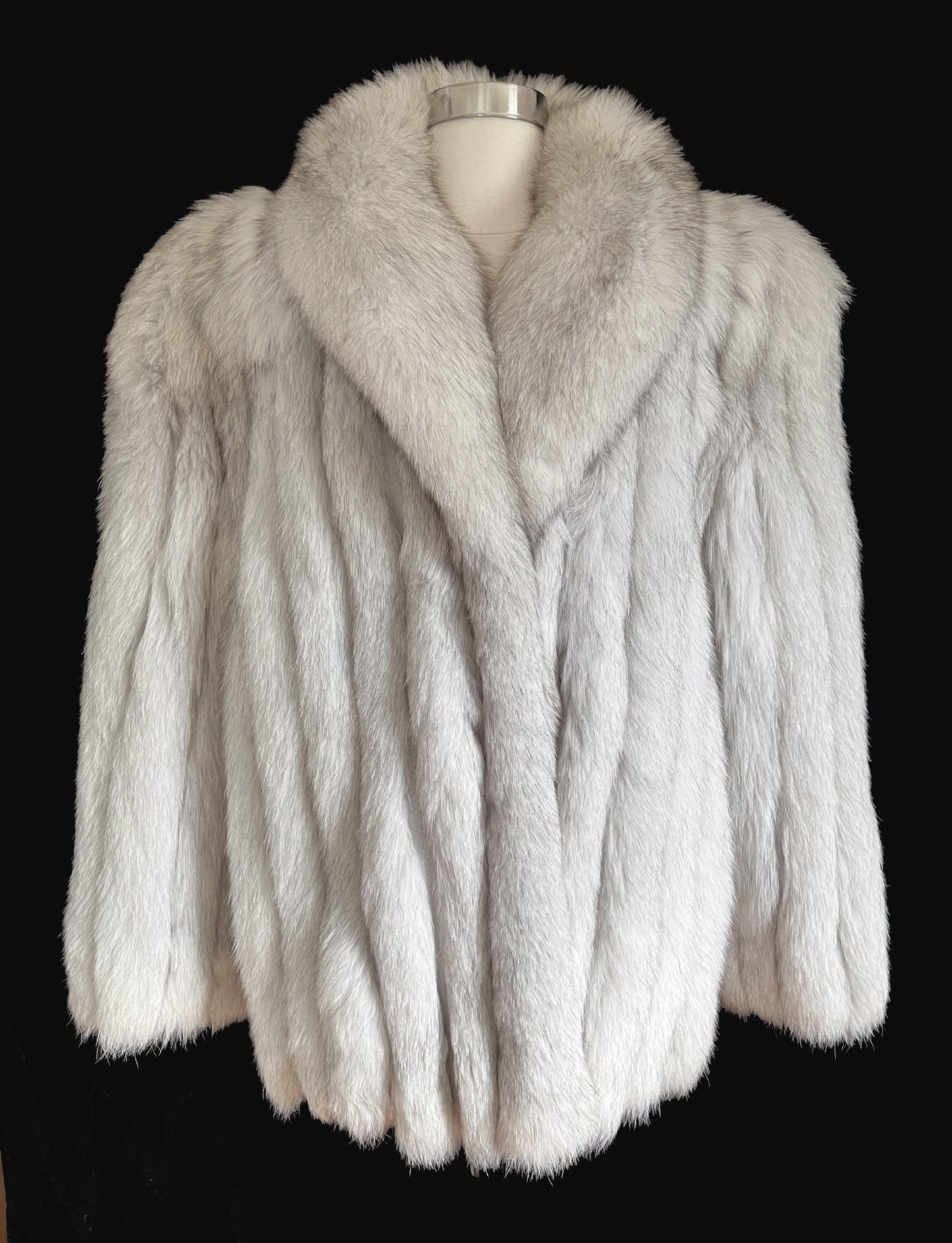 Norwegian FOX Fur Coat, Mob Wife Style, Real Vintage Winter Wedding Bridal Jacket, White Ivory Fox Apres Ski Bolero Gift, Large XL Plus