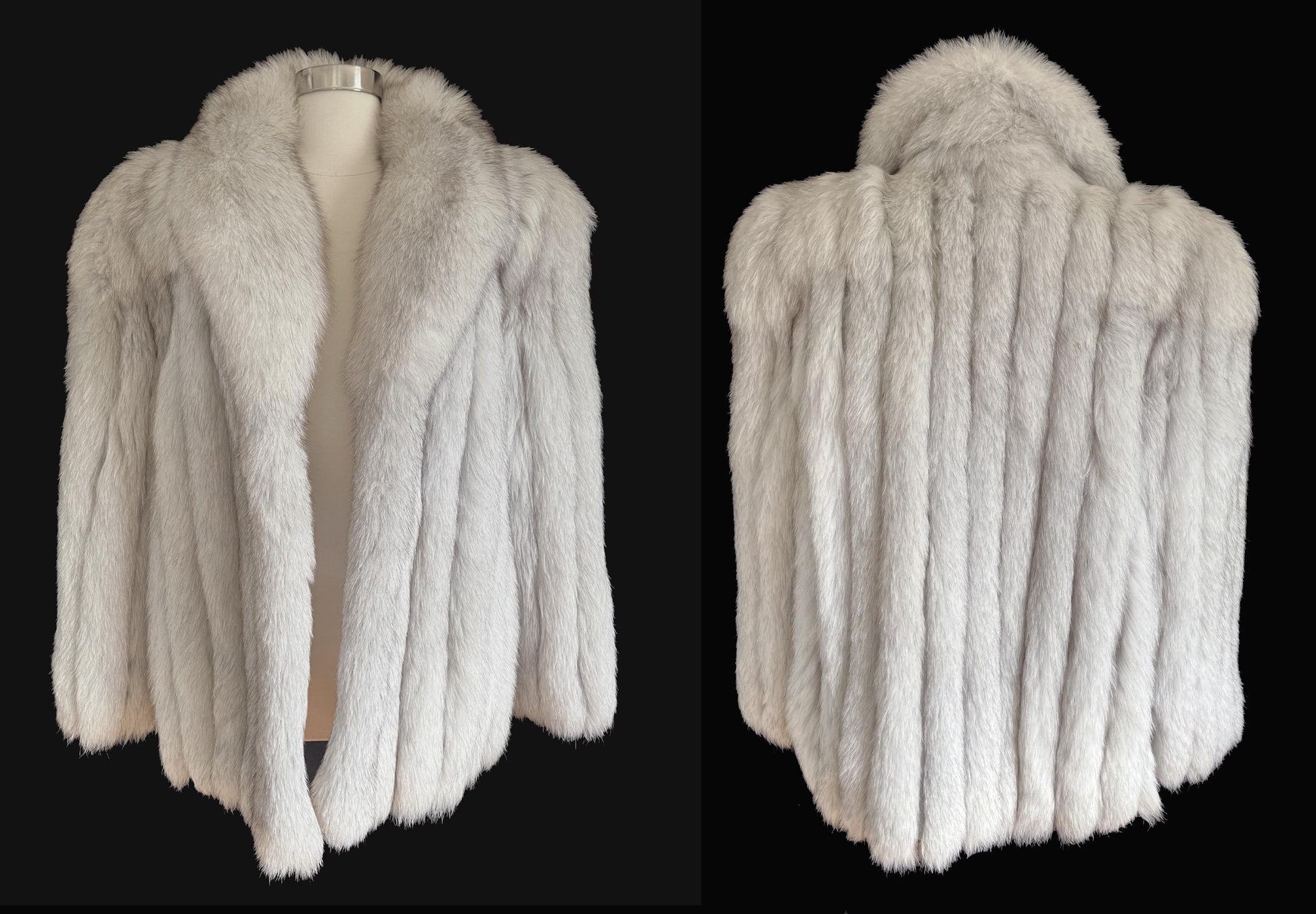 Norwegian FOX Fur Coat, Mob Wife Style, Real Vintage Winter Wedding Bridal Jacket, White Ivory Fox Apres Ski Bolero Gift, Large XL Plus