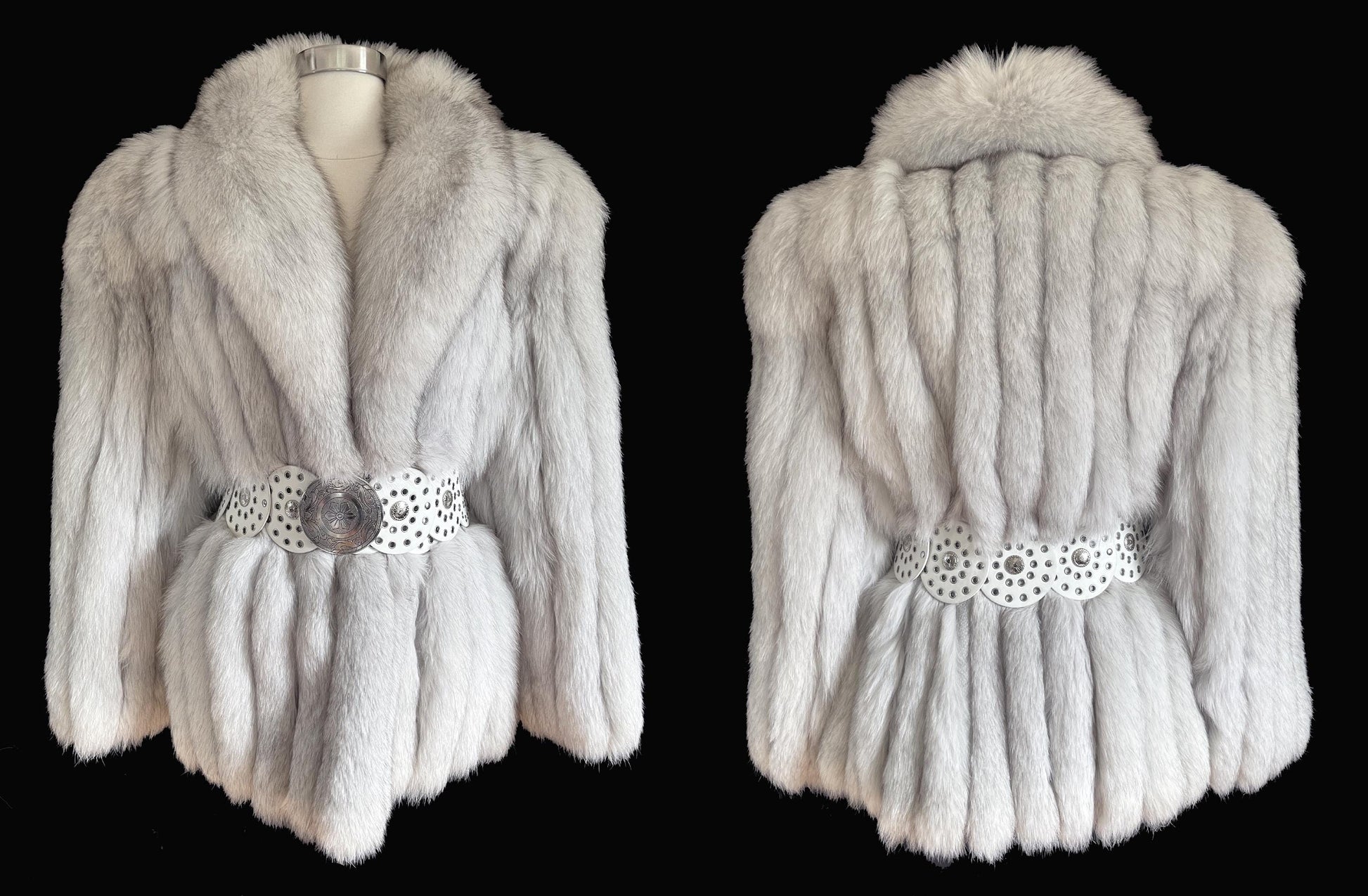 Norwegian FOX Fur Coat, Mob Wife Style, Real Vintage Winter Wedding Bridal Jacket, White Ivory Fox Apres Ski Bolero Gift, Large XL Plus