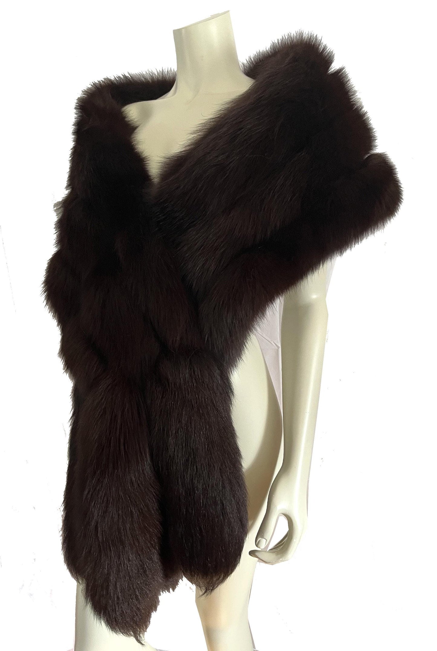 FOX Fur Stole, Real Vintage Cape, Dark Brown Great Gatsby Party Shawl, Old Hollywood Winter Wedding Coat Jacket, Celeb Fling Gift