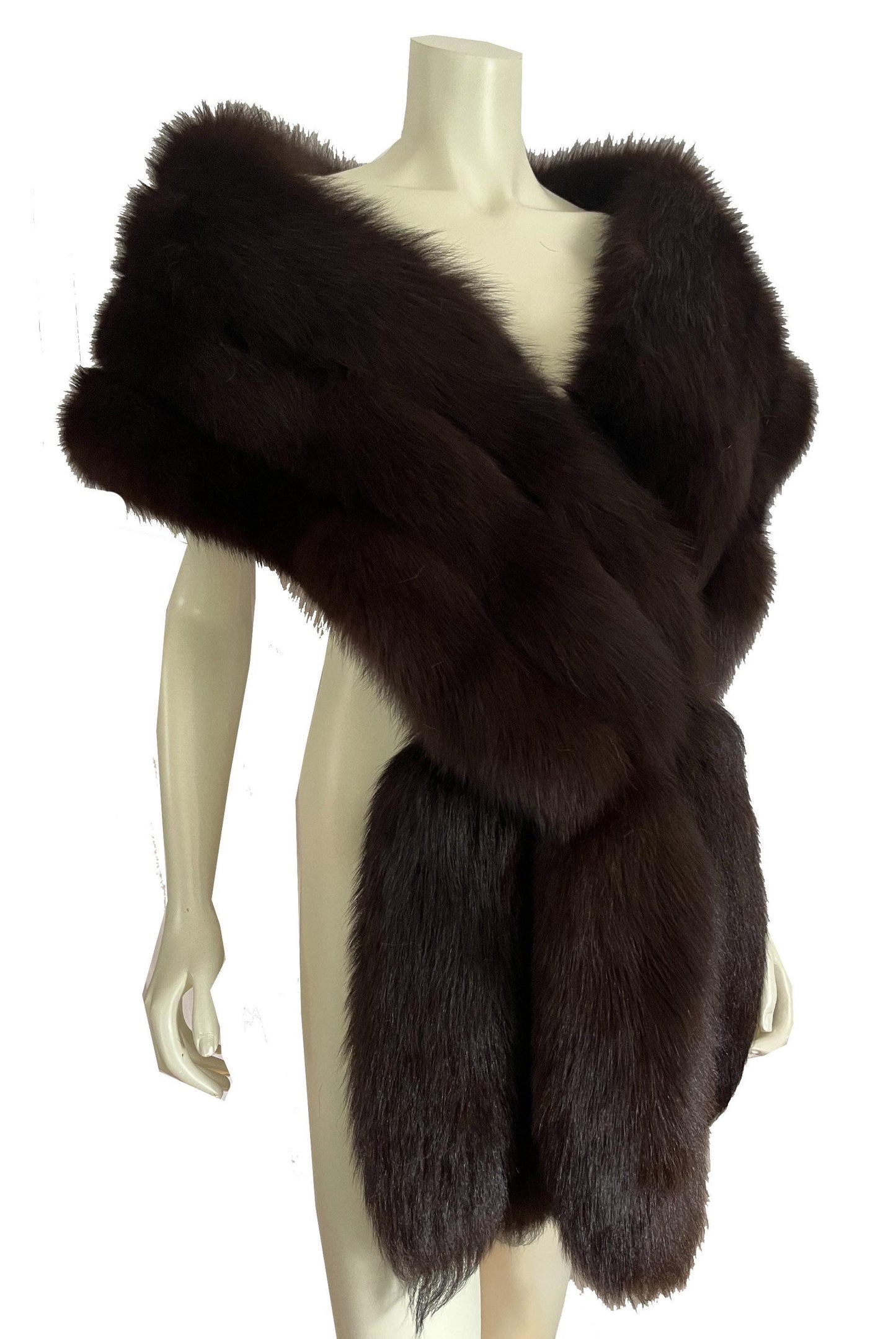 FOX Fur Stole, Real Vintage Cape, Dark Brown Great Gatsby Party Shawl, Old Hollywood Winter Wedding Coat Jacket, Celeb Fling Gift