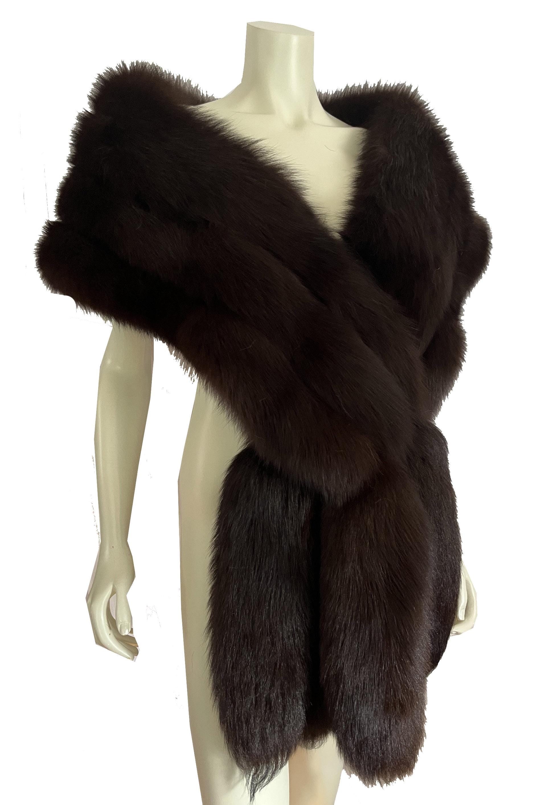 FOX Fur Stole, Real Vintage Cape, Dark Brown Great Gatsby Party Shawl, Old Hollywood Winter Wedding Coat Jacket, Celeb Fling Gift
