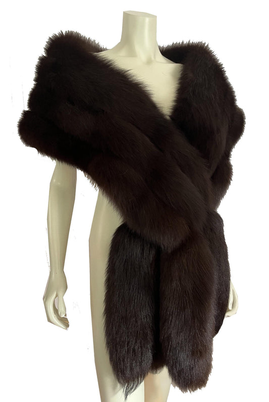 FOX Fur Stole, Real Vintage Cape, Dark Brown Great Gatsby Party Shawl, Old Hollywood Winter Wedding Coat Jacket, Celeb Fling Gift