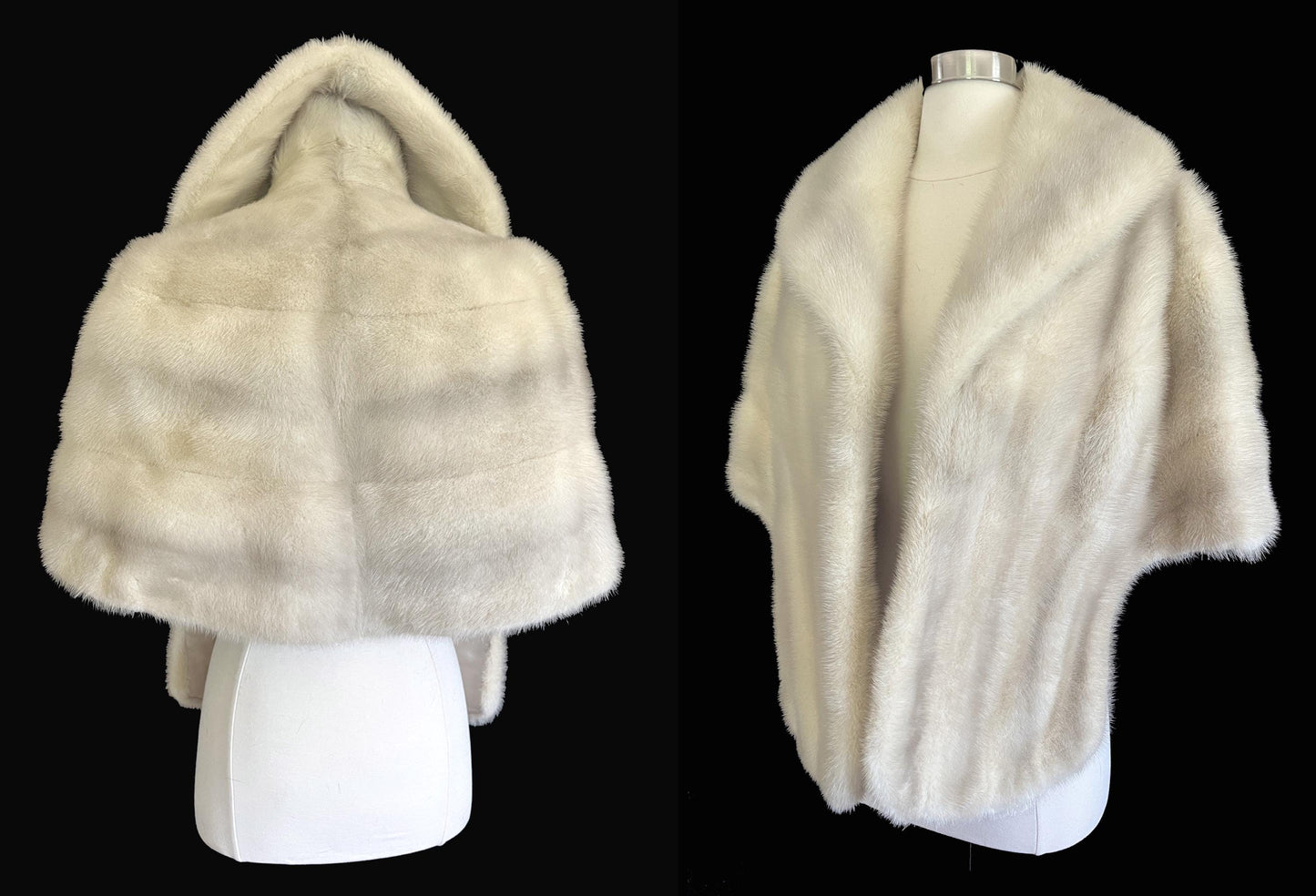 Azurene MINK Fur Stole, Ivory Real Vintage Wrap, Winter Wedding Cape, Rustic Bridal Shawl Gift, Great Gatsby Party White Vintage Coat, Large
