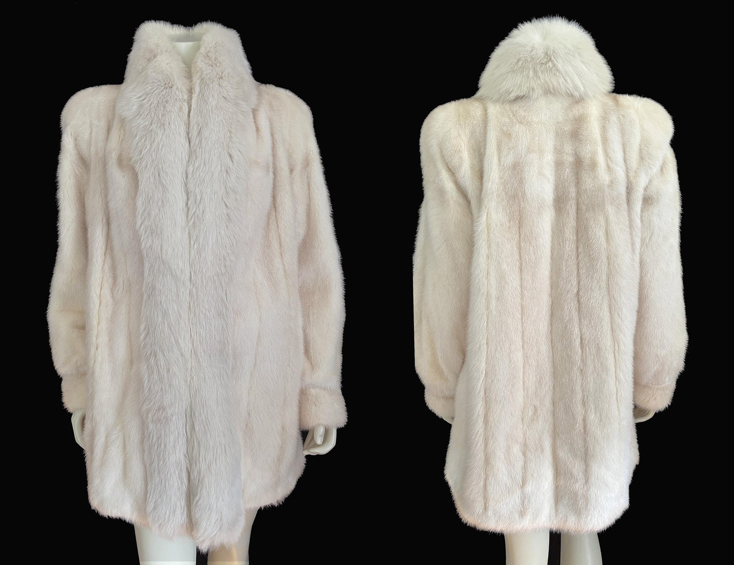 MINK & FOX Fur Coat, Beige Real Vintage Jacket, Winter Wedding Bolero Stole, Ivory Blonde Bridal Gift, Mob WIfe, Large XL Plus
