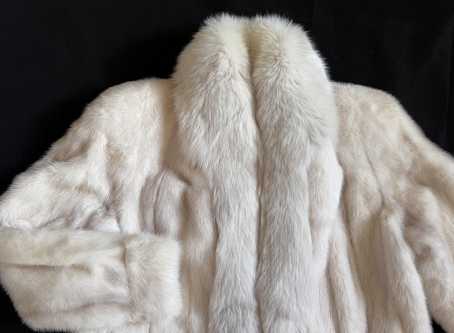 MINK & FOX Fur Coat, Beige Real Vintage Jacket, Winter Wedding Bolero Stole, Ivory Blonde Bridal Gift, Mob WIfe, Large XL Plus