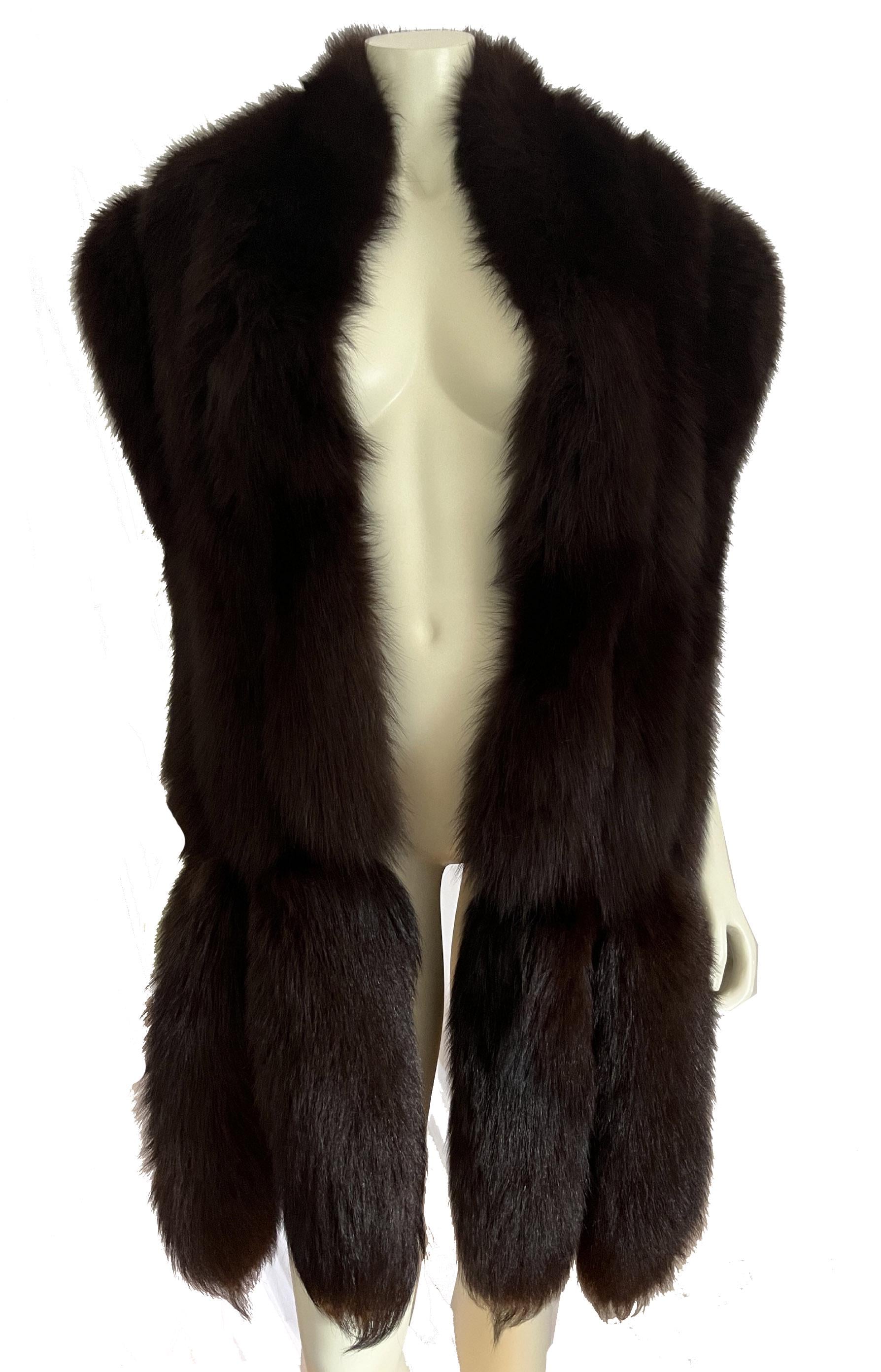 FOX Fur Stole, Real Vintage Cape, Dark Brown Great Gatsby Party Shawl, Old Hollywood Winter Wedding Coat Jacket, Celeb Fling Gift