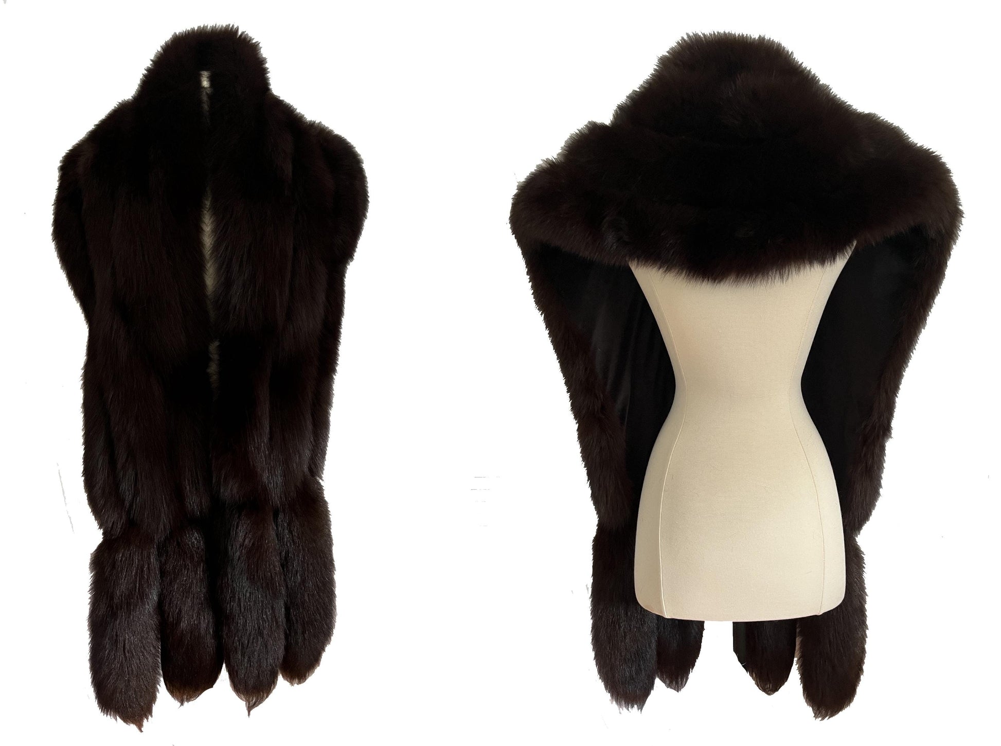 FOX Fur Stole, Real Vintage Cape, Dark Brown Great Gatsby Party Shawl, Old Hollywood Winter Wedding Coat Jacket, Celeb Fling Gift
