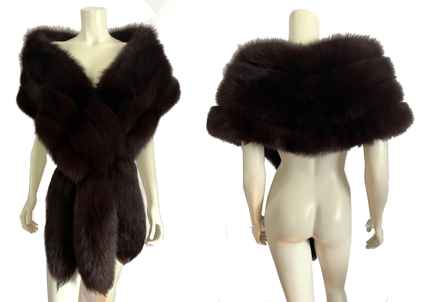 FOX Fur Stole, Real Vintage Cape, Dark Brown Great Gatsby Party Shawl, Old Hollywood Winter Wedding Coat Jacket, Celeb Fling Gift