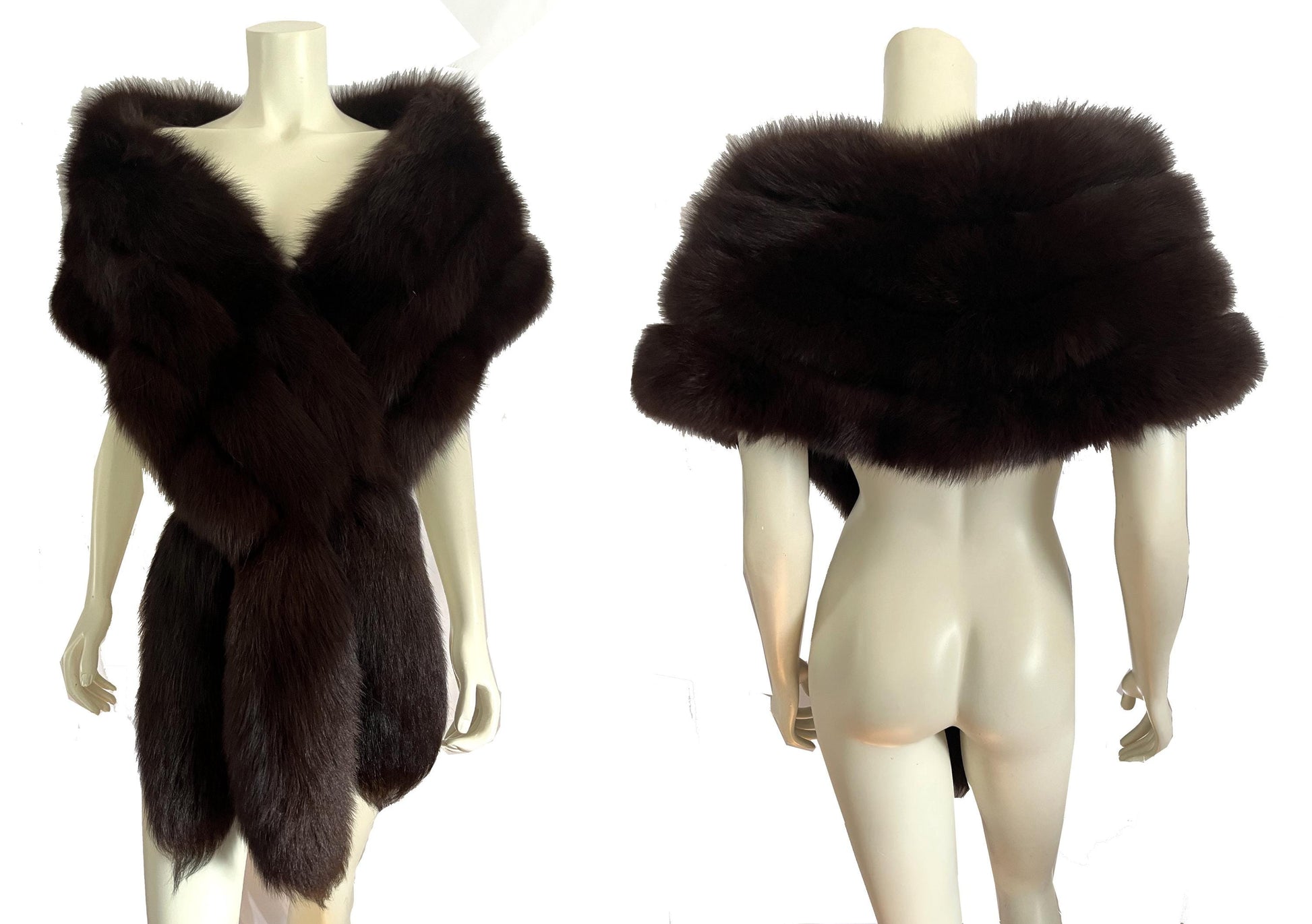 FOX Fur Stole, Real Vintage Cape, Dark Brown Great Gatsby Party Shawl, Old Hollywood Winter Wedding Coat Jacket, Celeb Fling Gift