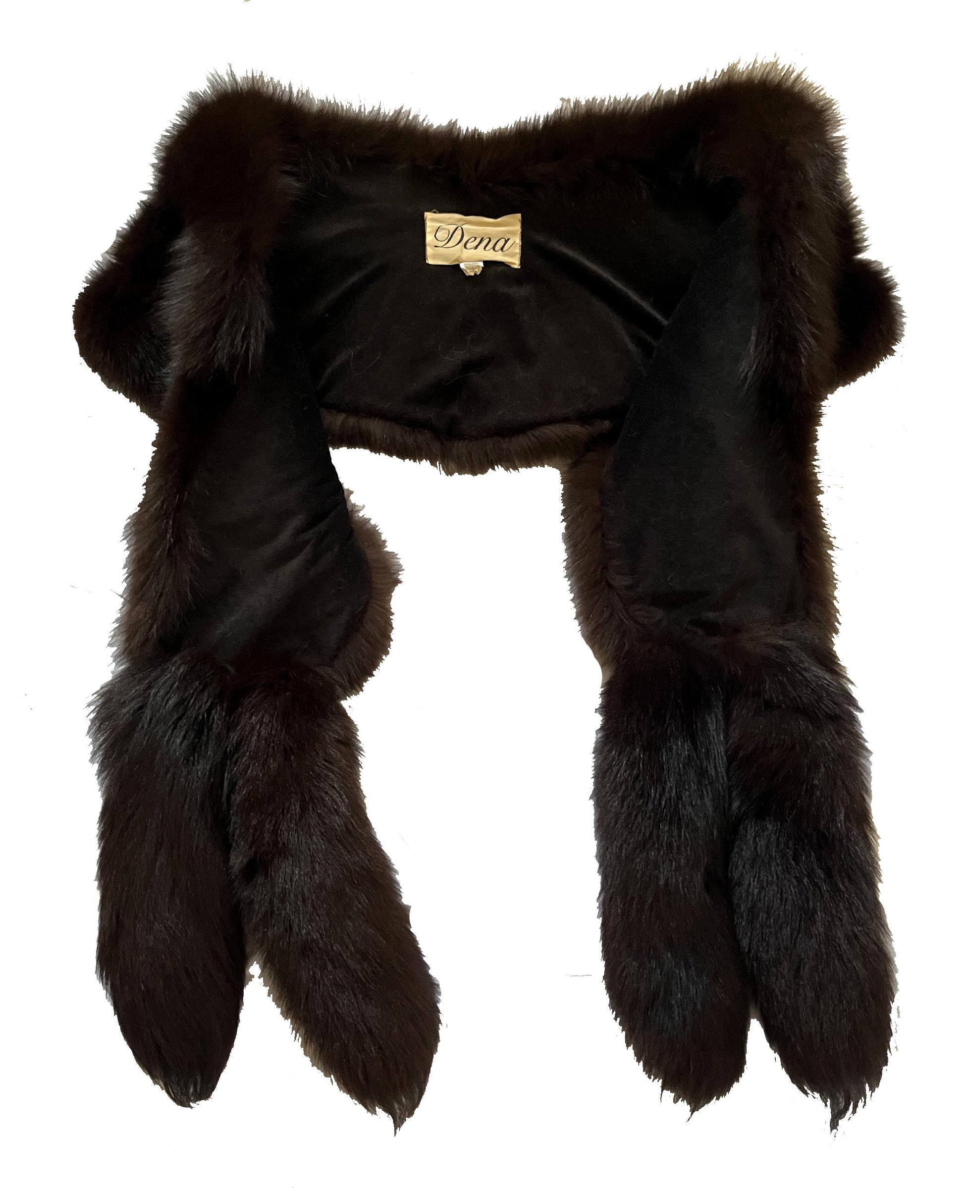 FOX Fur Stole, Real Vintage Cape, Dark Brown Great Gatsby Party Shawl, Old Hollywood Winter Wedding Coat Jacket, Celeb Fling Gift