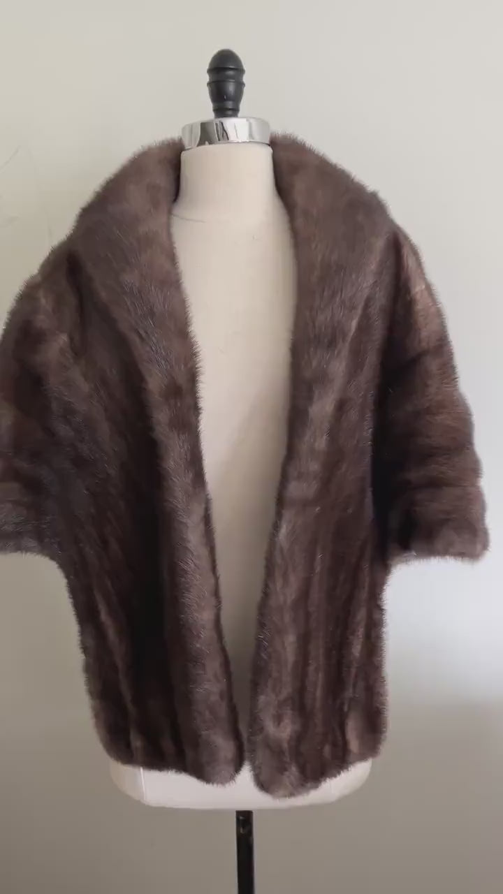 Brown Gray MINK Fur Stole, Lutetia Real Vintage Wrap, Gunmetal Bridal Bolero Jacket, Winter Wedding Shawl Gift, Mother of the Bride, Large