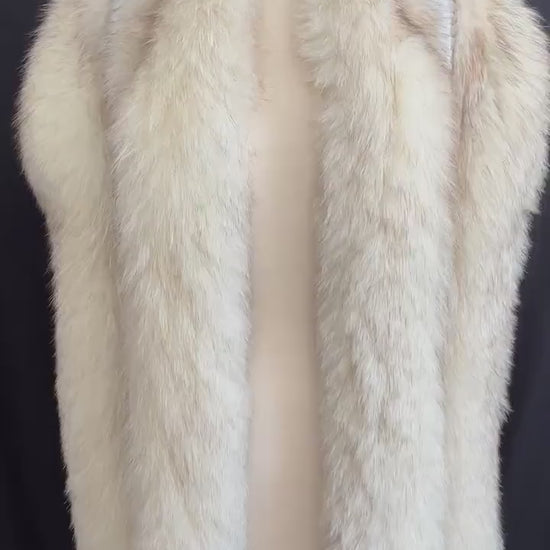 Norwegian FOX Long Fur Stole, Ivory Real Vintage Bridal Fling, White Brown Great Gatsby Party Boa Coat, Winter Wedding Bride, Mob Wife