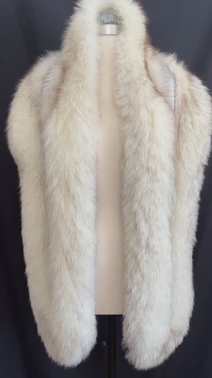 Norwegian FOX Long Fur Stole, Ivory Real Vintage Bridal Fling, White Brown Great Gatsby Party Boa Coat, Winter Wedding Bride, Mob Wife