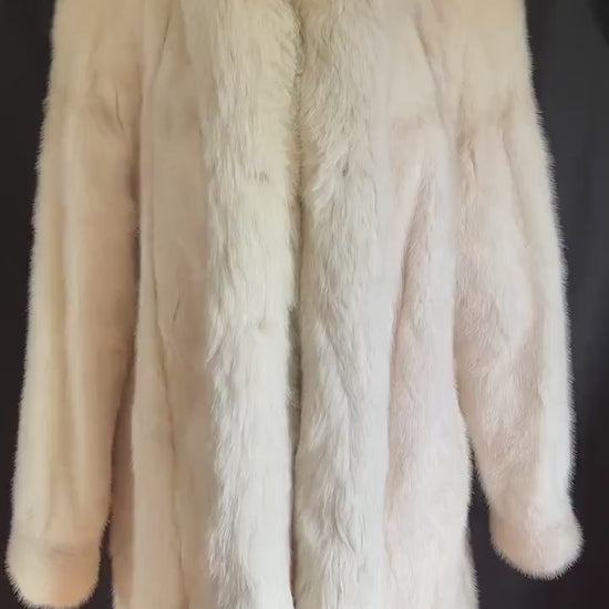 MINK & FOX Fur Coat, Beige Real Vintage Jacket, Winter Wedding Bolero Stole, Ivory Blonde Bridal Gift, Mob WIfe, Large XL Plus