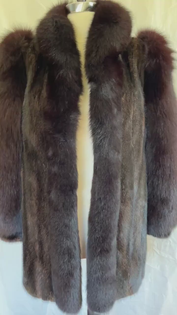MINK & FOX Fur Coat, Mahogany Ranch Real Vintage Black Jacket, Great Gatsby Party, '80s Mob Wife Tuxedo Gift, Apres Ski