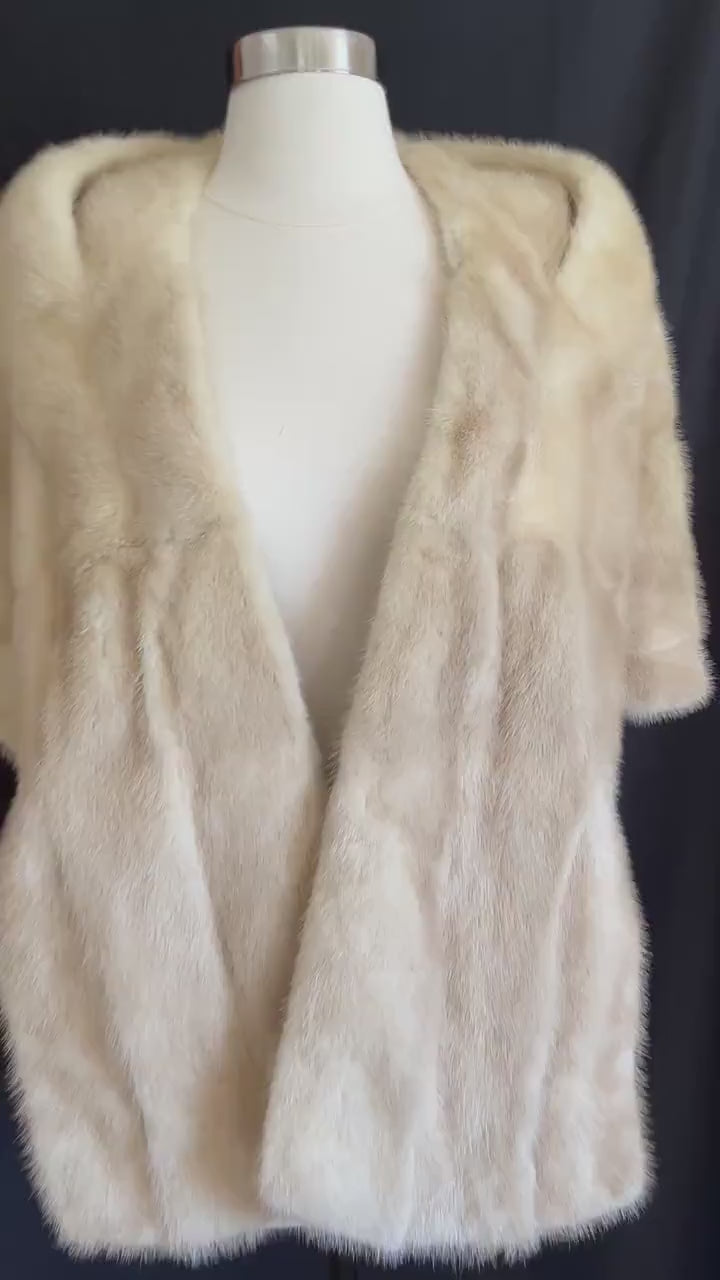 Beige MINK Fur Cape, Champagne Real Vintage Shawl, Blonde Bridal Bolero Jacket, Winter Wedding Stole, Rustic Bridesmaid Gift for Her, Small