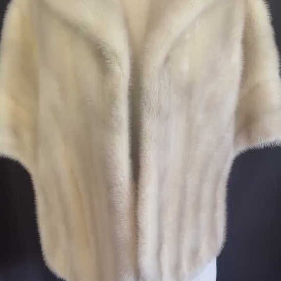Azurene MINK Fur Stole, Ivory Real Vintage Wrap, Winter Wedding Cape, Rustic Bridal Shawl Gift, Great Gatsby Party White Vintage Coat, Large