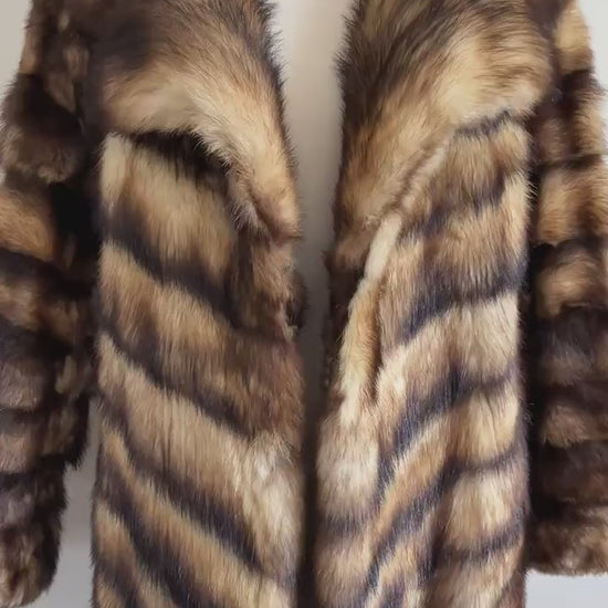 FITCH Fur Coat, Golden Brown Real Vintage Full Length Jacket, German Sable, Great Gatsby Party Gift, Small XS