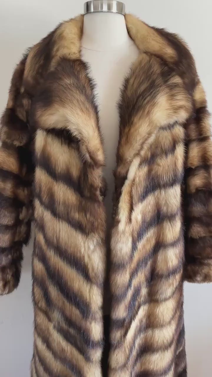 FITCH Fur Coat, Golden Brown Real Vintage Full Length Jacket, German Sable, Great Gatsby Party Gift, Small XS