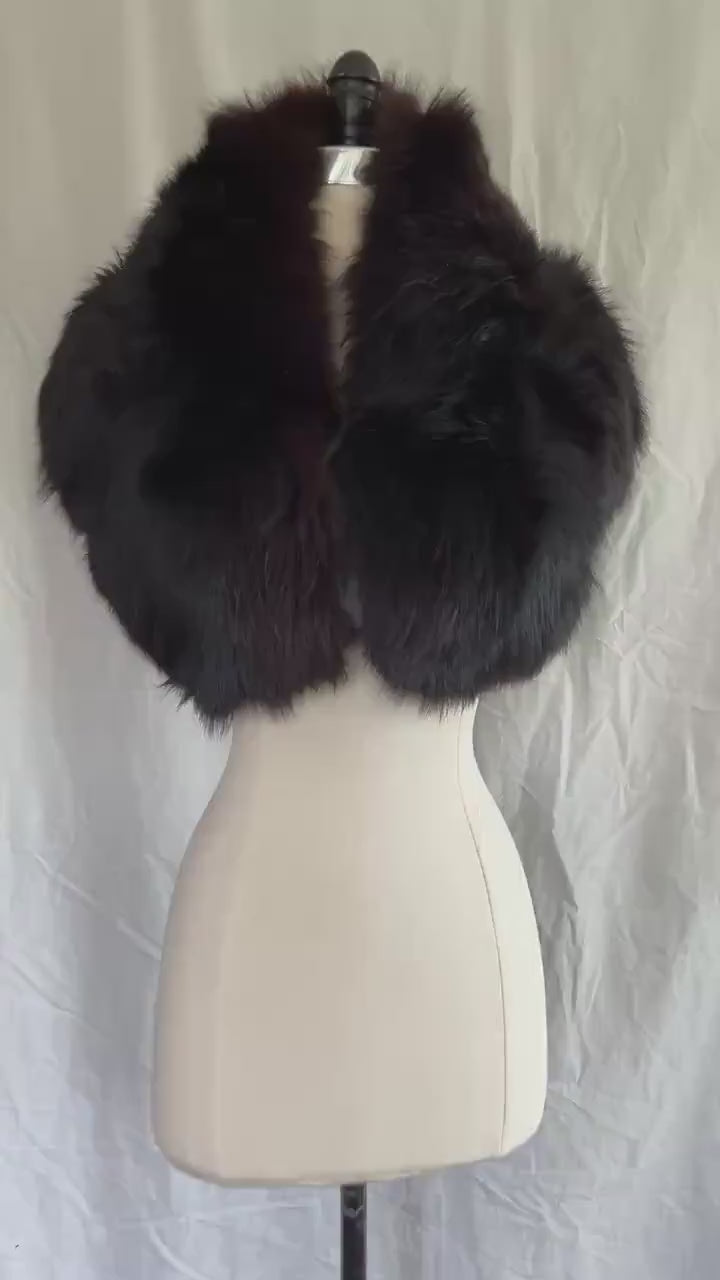 Brown FOX Fur Stole, Real Vintage Bridal Cape Shawl, Winter Wedding Gift, Mother of the Bride, Vintage Jacket Coat, Great Gatsby Party