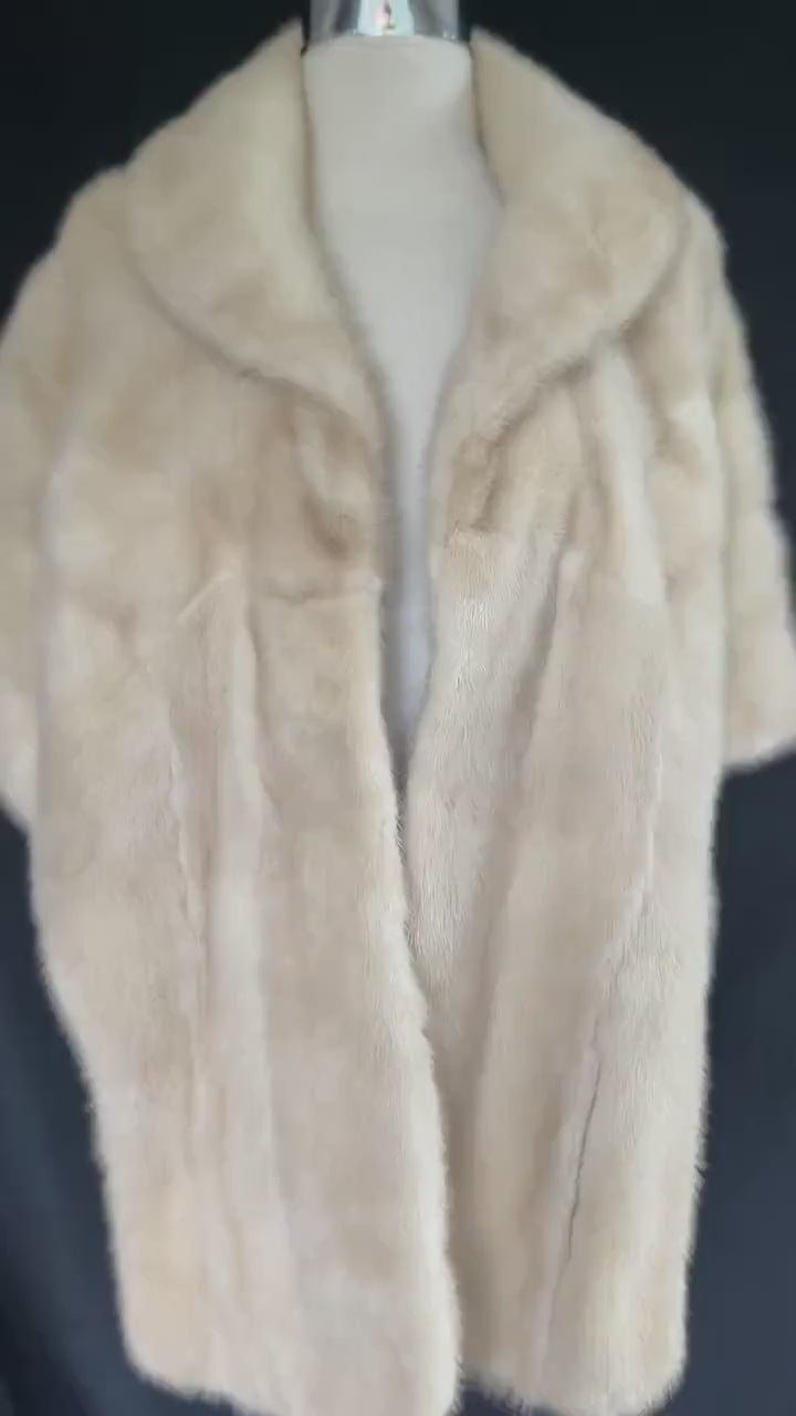 Beige MINK Fur Cape, Blonde Real Vintage Shawl, Winter Wedding Bridal Jacket Stole, Bridesmaid Coat, Mother of the Bride Gift, Large XL