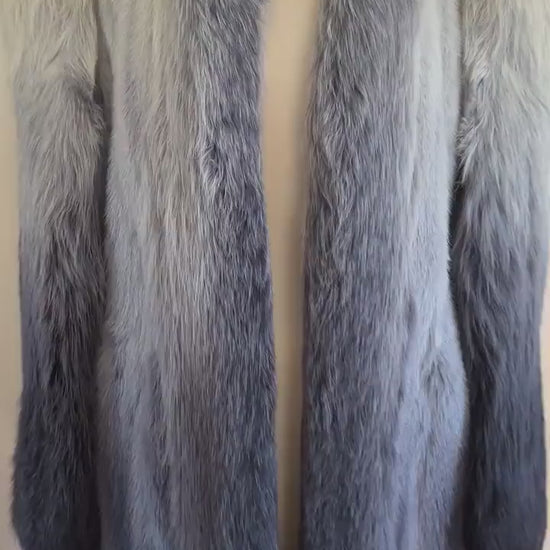 Ombre MINK & FOX Fur Coat, Luxury Vintage Blue Full Length Mob Wife Jacket, Mother of the Bride Gift, Tuxedo Apres Ski Coat
