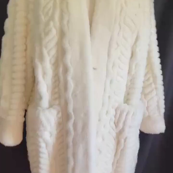 Christian Dior Ivory Cable Knit MINK Fur Coat, Wedding Bride Bolero Sweater Jacket Coat, White Stole Wrap Luxury Designer Diva Celeb Gift