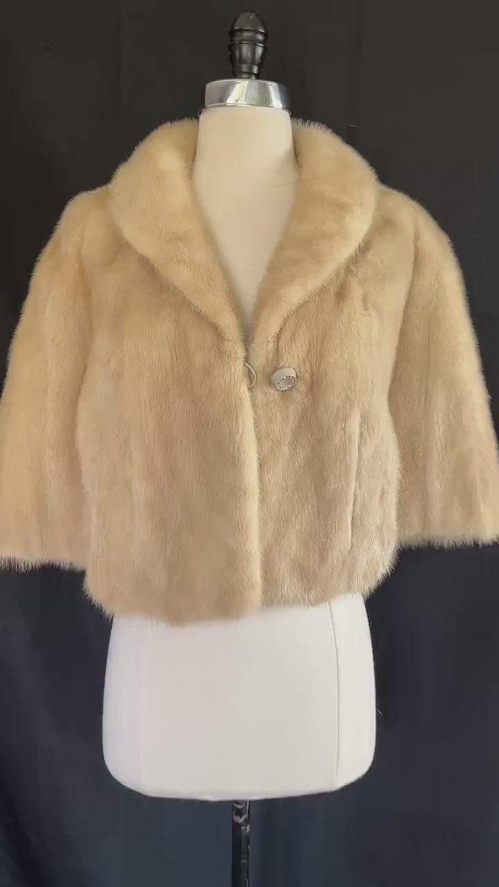 Beige MINK Fur Cape, Blonde Real Vintage Shawl, Retro Bridal Jacket, Winter Wedding Stole, Bridesmaid Coat, Mother of the Bride