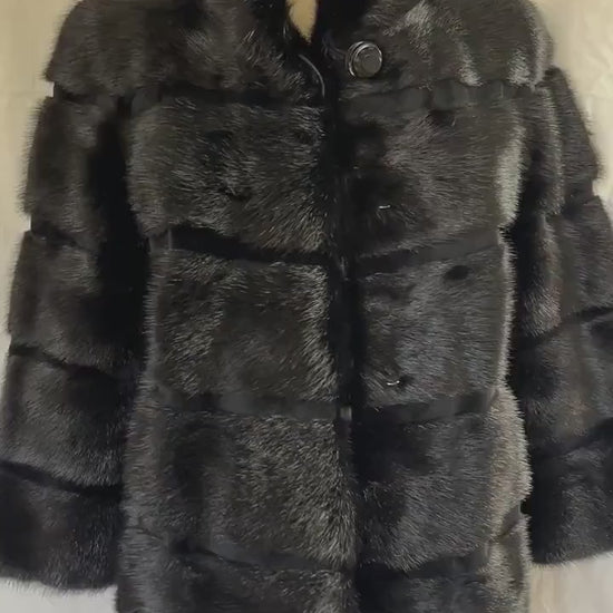 Black MINK Fur Jacket, Real Vintage Fur Coat, Hollywood Great Gatsby Party, '80s Retro Gift, Small