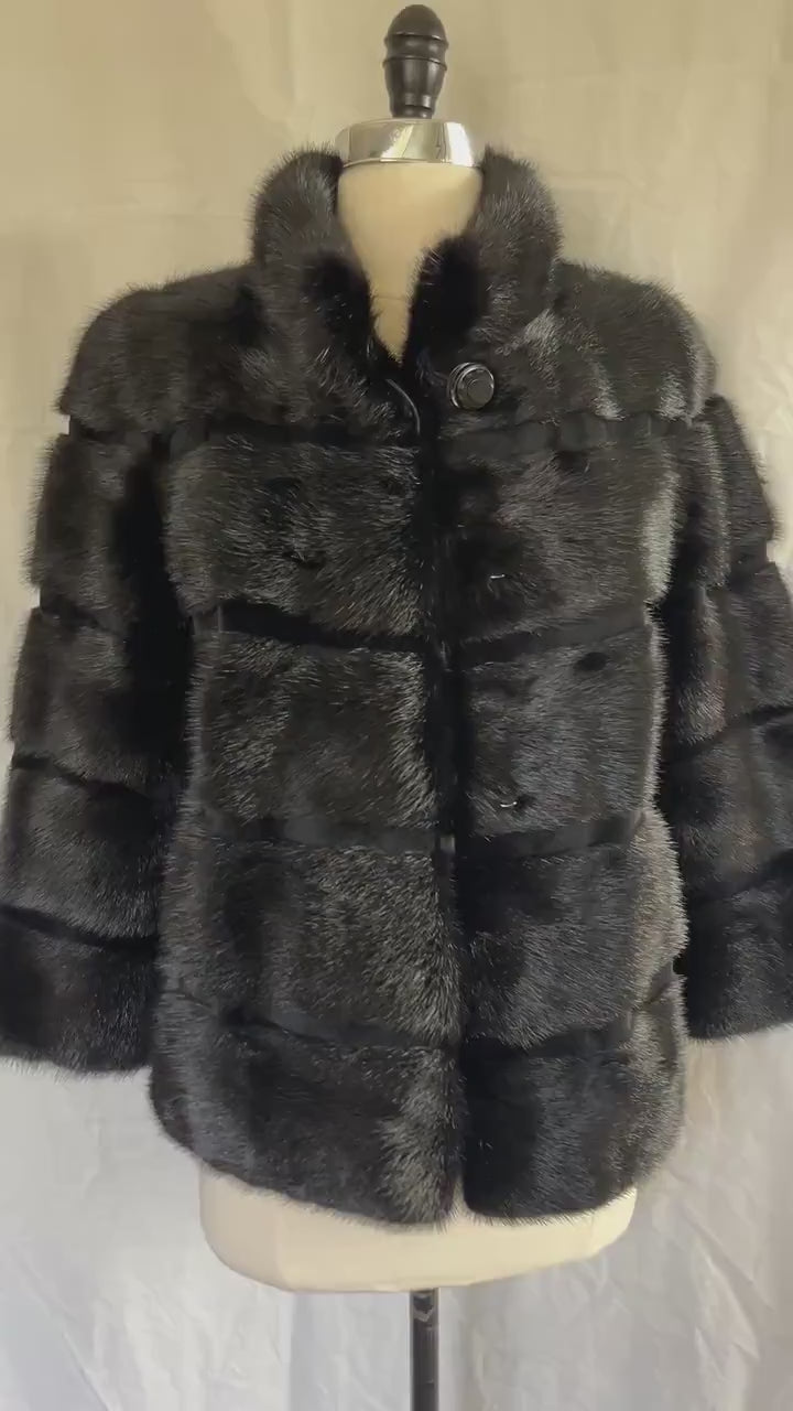 Black MINK Fur Jacket, Real Vintage Fur Coat, Hollywood Great Gatsby Party, '80s Retro Gift, Small