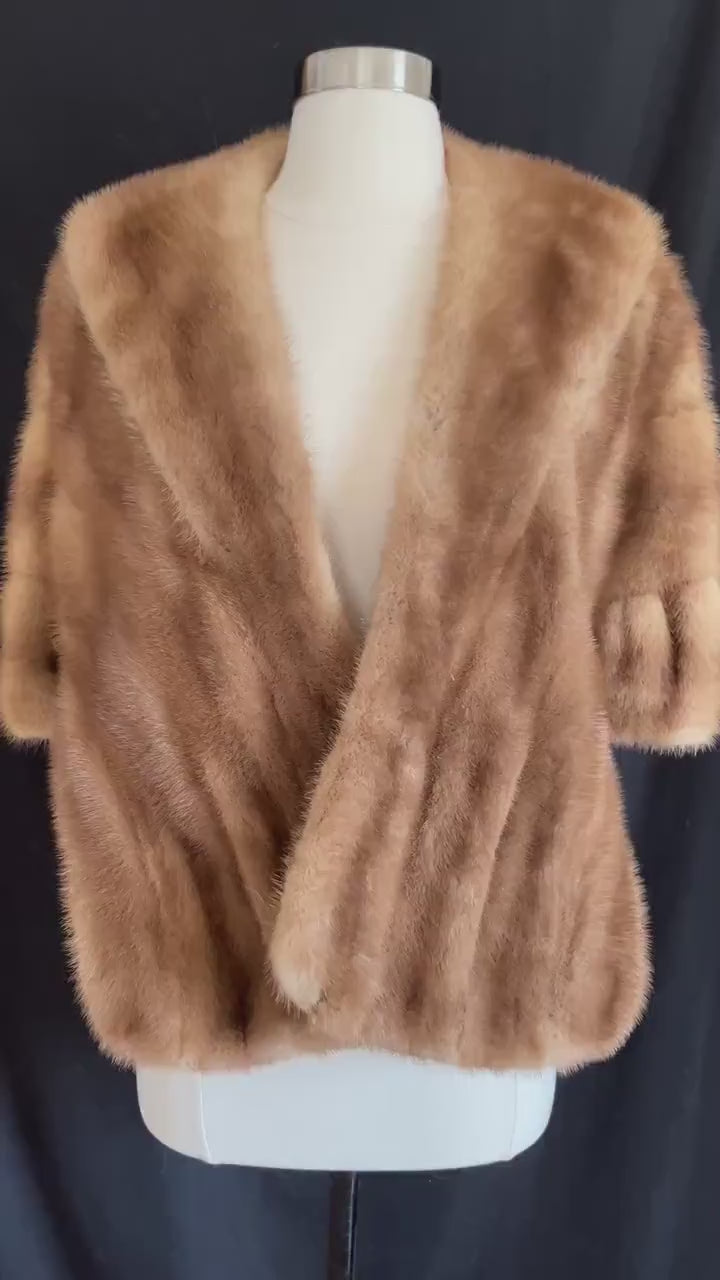 Brown MINK Fur Stole, Winter Wedding Shawl, Autumn Haze Real Vintage Cape, Rustic Bridal Capelet, Bridesmaid Bolero Jacket Coat Gift