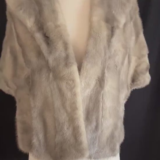 Silver MINK Fur Stole, Cerulean Real Vintage Shawl, Sapphire Winter Wedding Jacket Cape, Bridal Bridesmaid Mother of the Bride, Small XS