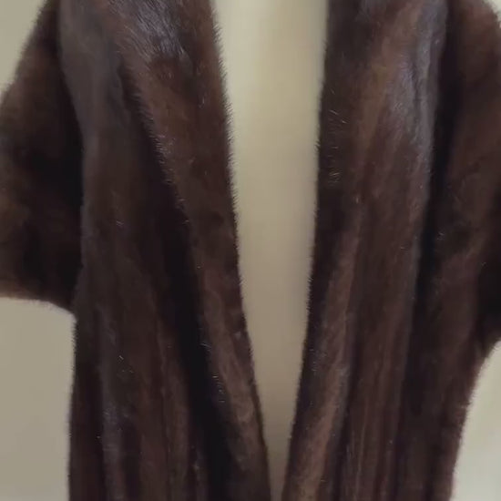 Mahogany MINK Stole, Brown Ranch Fur Bridal Shawl, Mother of the Bride Gift, Bridesmaid Winter Wedding Cape, Vintage Coat Jacket, Large XL
