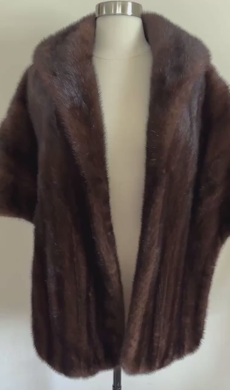 Mahogany MINK Stole, Brown Ranch Fur Bridal Shawl, Mother of the Bride Gift, Bridesmaid Winter Wedding Cape, Vintage Coat Jacket, Large XL