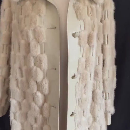 Beige MINK Fur Leather Coat, 1970s Real Vintage Jacket, Tan Blonde Wedding Bridal, Mob Wife Style Gift, Plus Large XL