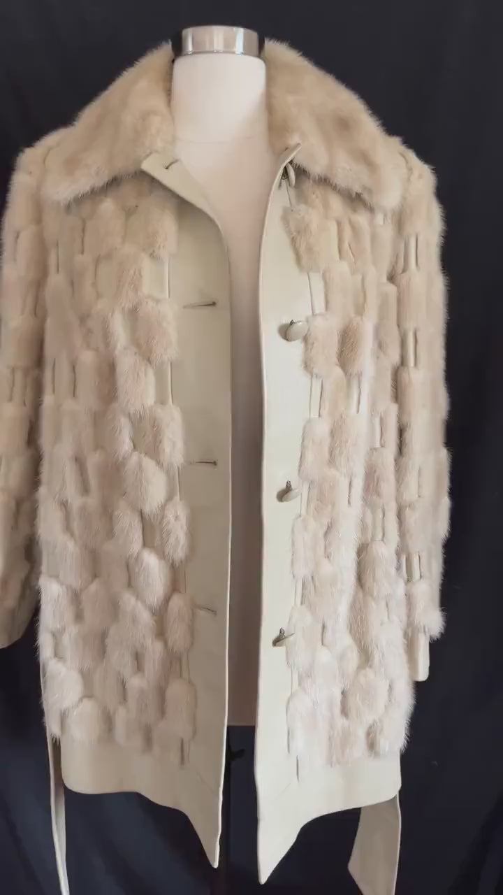 Beige MINK Fur Leather Coat, 1970s Real Vintage Jacket, Tan Blonde Wedding Bridal, Mob Wife Style Gift, Plus Large XL