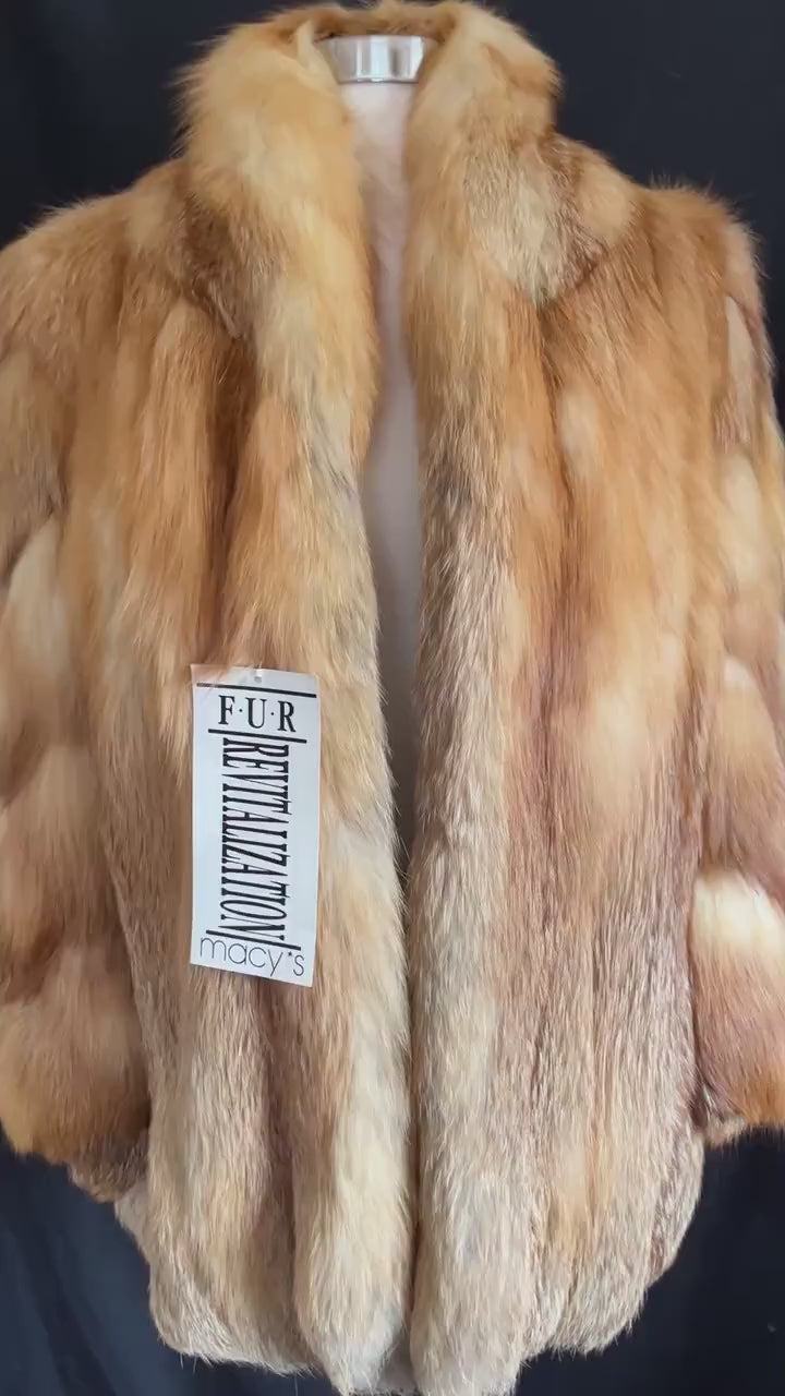 Ocar de la Renta RED FOX Fur Coat, Mob Wife Style, Rustic Wedding Bridal Jacket, Brown Real Vintage Bolero, Apres Ski Gift for Her