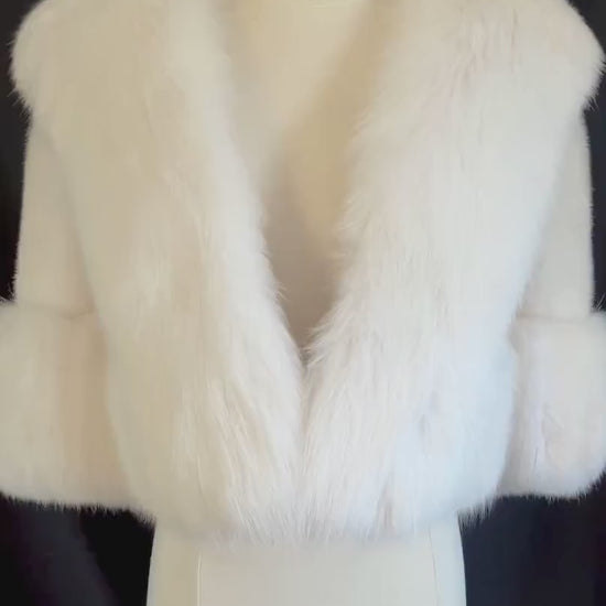 SAGA MINK & Arctic FOX Fur Cape, Luxury Vintage Stole, Ivory Wedding Bridal Bolero Coat, White Apres Ski Jacket, Mob Wife Shawl Gift, Large