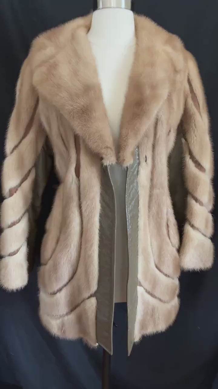 Brown MINK Fur Leather Coat, 1970s Pastel Real Vintage Jacket, Rustic Autumn Haze Wedding Bridal Bolero, Mob Wife Style Gift
