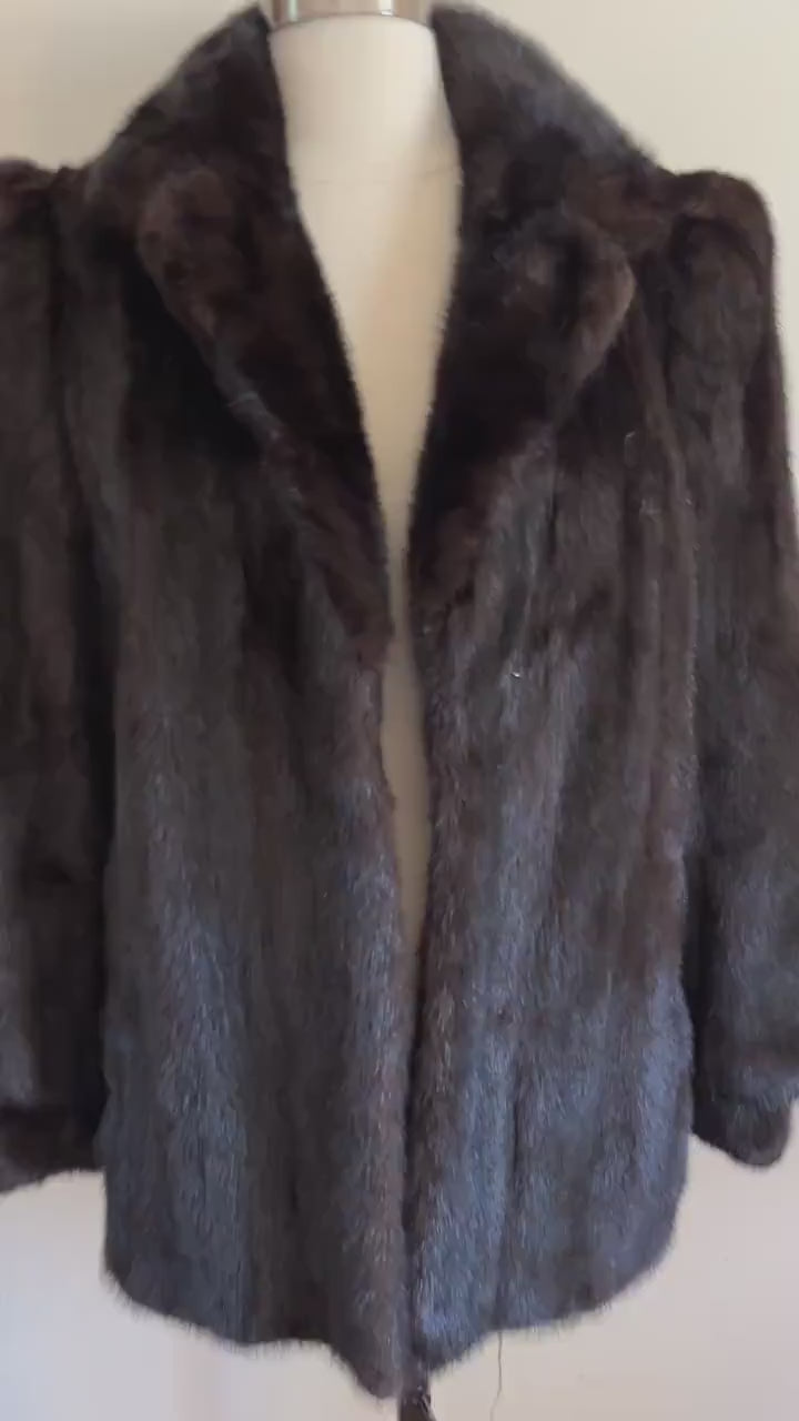 Ranch MINK Fur Coat, Real Vintage Mahogany Jacket, Rustic Dark Brown Wedding Bridal Bolero, Mob Wife Gift