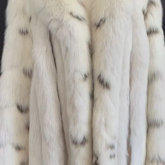 Arctic FOX Spotted Fur Coat, Vintage Winter Wedding Jacket, Mob Wife Style Ivory Bolero, Glam White Apres Ski Bridal Gift, Large