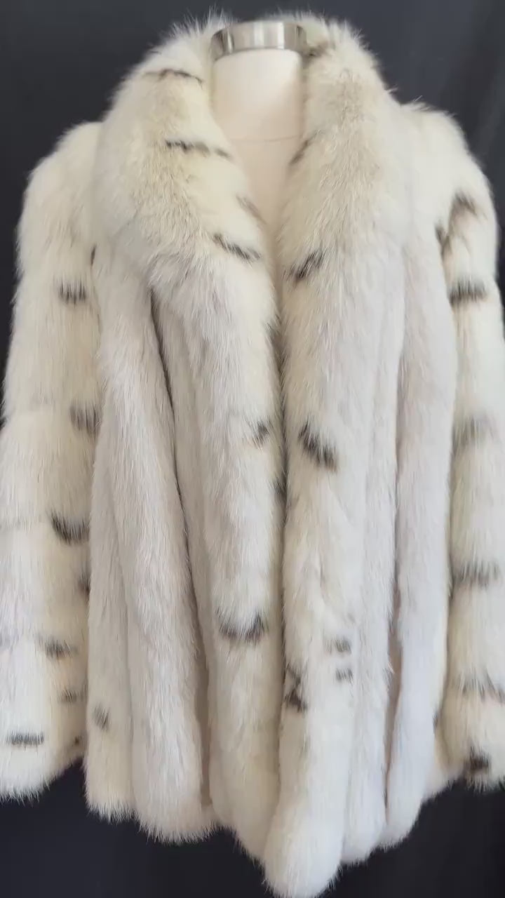 Arctic FOX Spotted Fur Coat, Vintage Winter Wedding Jacket, Mob Wife Style Ivory Bolero, Glam White Apres Ski Bridal Gift, Large