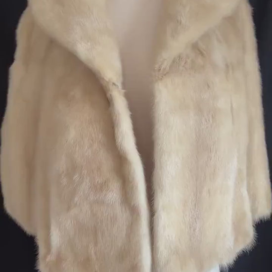 Beige MINK Fur Cape, Blonde Vintage Bridal Bolero Jacket, Champagne Winter Wedding Stole, Bridesmaid Shawl, Mother of the Bride Gift