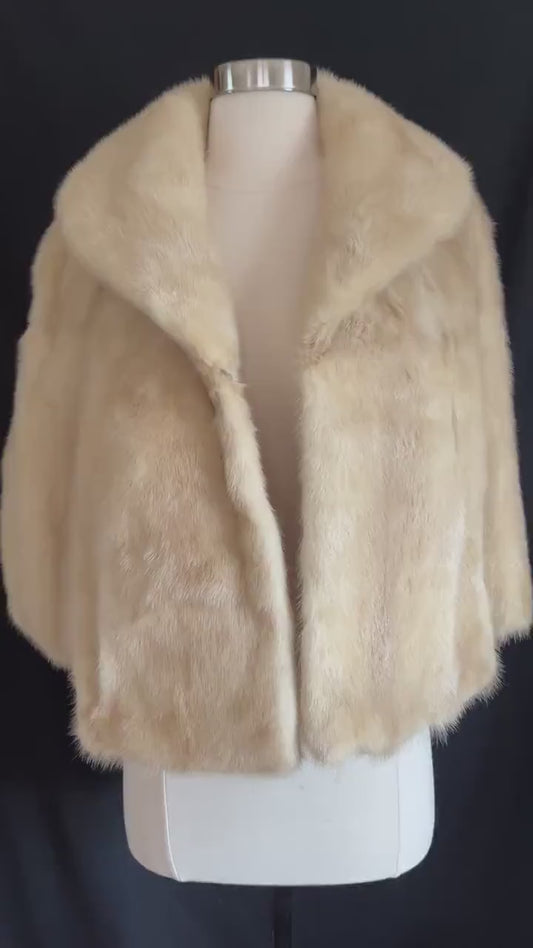 Beige MINK Fur Cape, Blonde Vintage Bridal Bolero Jacket, Champagne Winter Wedding Stole, Bridesmaid Shawl, Mother of the Bride Gift