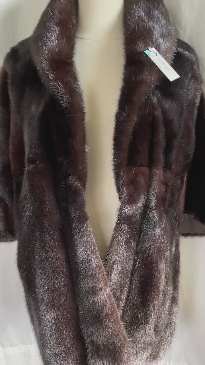 Brown MINK Fur Stole, Mahogany Vintage Shawl, Dark Ranch Bridal Jacket Coat, Winter Wedding Cape, Mother of the Bride Gift, Large XL Plus
