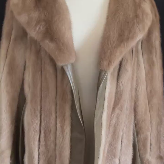 Brown MINK Fur Leather Coat, 1970s Pastel Real Vintage Jacket, Rustic Autumn Haze Wedding Bridal, Mob Wife Style Gift, Large XL