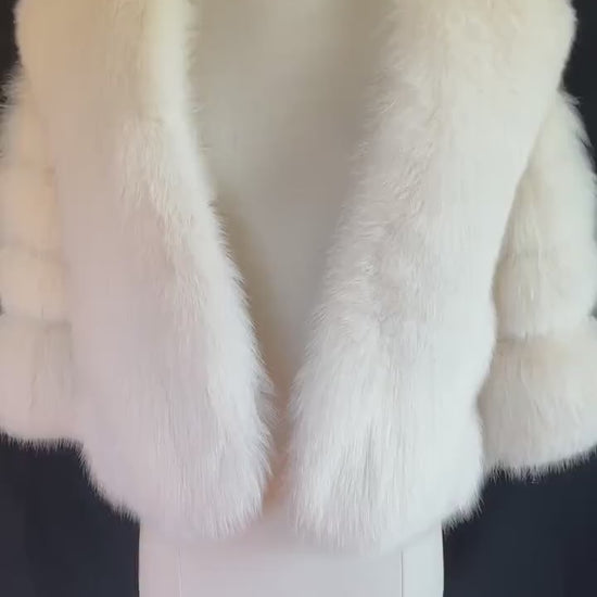 Arctic FOX Fur Cape, Luxury Vintage Stole, Ivory Wedding Bridal Bolero Coat, White Apres Ski Jacket, Mob Wife Shawl Gift, Large