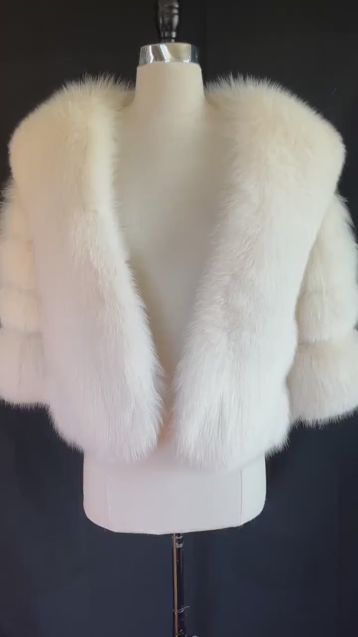 Arctic FOX Fur Cape, Luxury Vintage Stole, Ivory Wedding Bridal Bolero Coat, White Apres Ski Jacket, Mob Wife Shawl Gift, Large